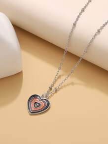 愛心掛飾項鍊 - 銀色 - 查看 3