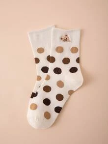 波點圖案熊刺繡中筒襪 - 彩色 - 查看 2