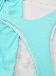Rib Heart Shaped Ring Linked Lace Up Bikini Set With Beach Skirt, For Summer Vacation - Mint Blue - View 6