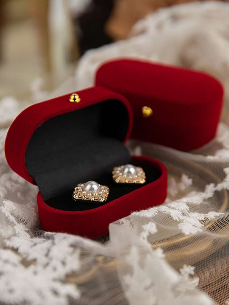 1pc Plain Ring Box - Red - View 1