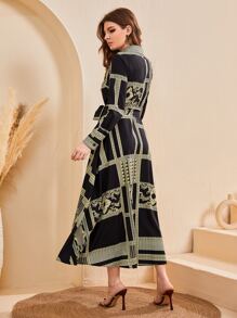 Seusyu Baroque & Geo Print Belted Shirt Dress - Multicolor - View 2