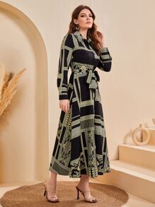 Seusyu Baroque & Geo Print Belted Shirt Dress - Multicolor - View 3