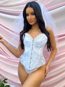 提花褶邊塑身上衣和內褲套裝