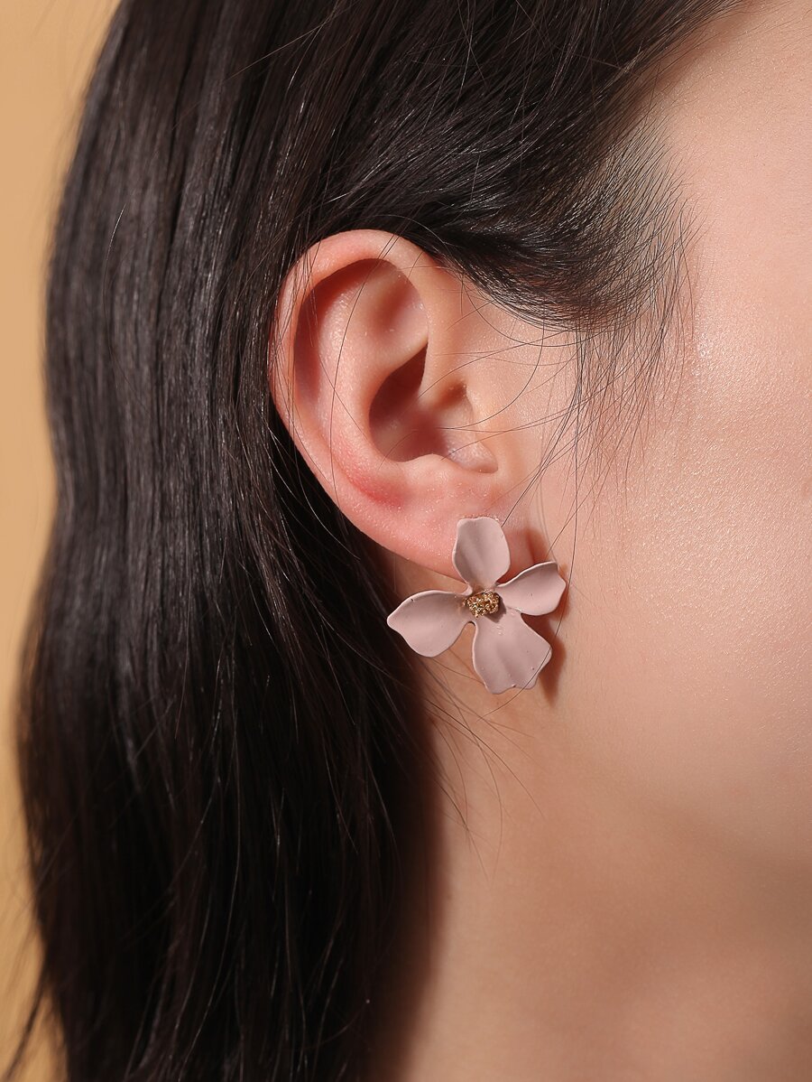 花朵設計耳釘 - 粉色 - 查看 1
