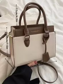 BELLEBORG Old Moeny, Lightweight, Business Casual Letter Detail Two Tone Square Bag For Teen Girls Women College Students, Rookies & White-Collar Workers Perfect For Office, College, Work, Business, Commute, Outdoors, Travel, Outings, Bag For Women Elegant, Business Casual Woman Bag Perfect For Office Business And Work , Office Bag - White - View 7