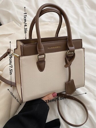 BELLEBORG Old Moeny, Lightweight, Business Casual Letter Detail Two Tone Square Bag For Teen Girls Women College Students, Rookies & White-Collar Workers Perfect For Office, College, Work, Business, Commute, Outdoors, Travel, Outings, Bag For Women Elegant, Business Casual Woman Bag Perfect For Office Business And Work