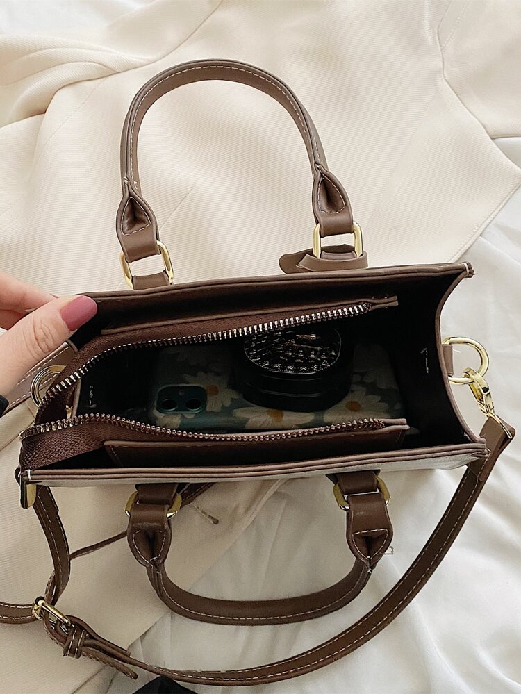 Old Moeny, Lightweight, Business Casual Letter Detail Two Tone Square Bag For Teen Girls Women College Students, Rookies & White-Collar Workers Perfect For Office, College, Work, Business, Commute, Outdoors, Travel, Outings, Bag For Women Elegant, Business Casual Woman Bag Perfect For Office Business And Work , Office Bag