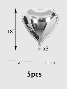 5 piezas en forma de corazón globo - Plateado - Ver 3