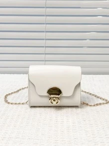 女孩扭鎖翻蓋鏈條方包 - 白色 - 查看 1