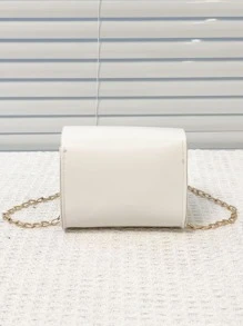 女孩扭鎖翻蓋鏈條方包 - 白色 - 查看 3