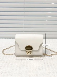 女孩扭鎖翻蓋鏈條方包 - 白色 - 查看 4