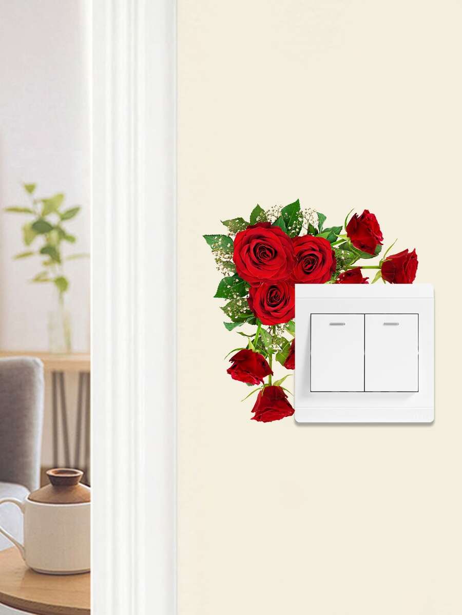 1 件玫瑰图案开关贴纸、贴纸、墙贴、乙烯基贴花用于家居装饰、春季装饰品让您的家焕然一新、节日装饰贴纸礼物生日毕业