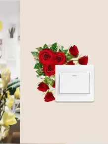 1 件玫瑰图案开关贴纸、贴纸、墙贴、乙烯基贴花用于家居装饰、春季装饰品让您的家焕然一新、节日装饰贴纸礼物生日毕业
