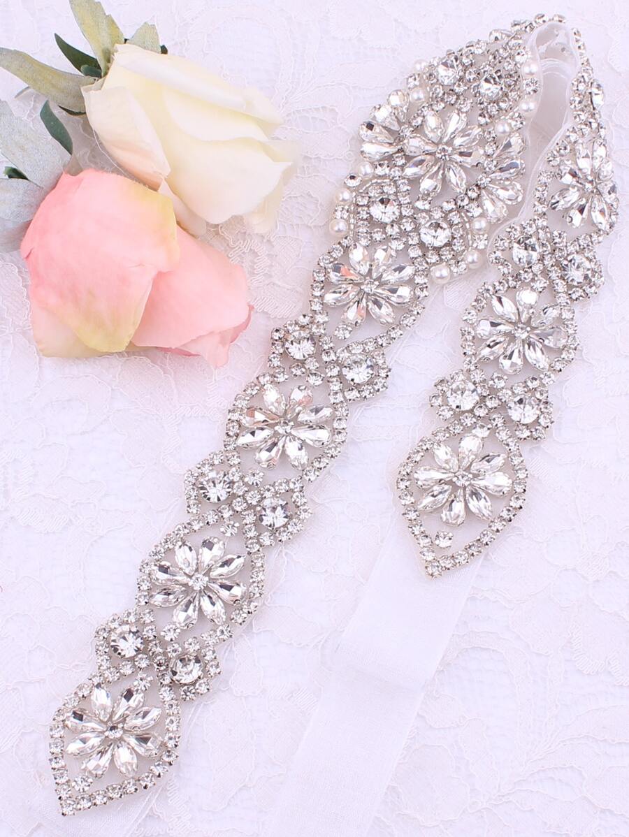 1pc Bridal Wedding Dress Belt, Luxurious Rhinestone Waistband, Delicate Sparkle Dress Accessory For Wedding & Evening Party - Clear - View 1