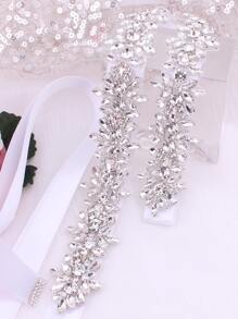 1pc New Arrival Satin Ribbon Belt Bridal Full Rhinestone Waistband Luxuriant Bridal Sash For Wedding Party Elegant Valentine's Day Accessories - White - View 1