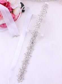 1pc New Arrival Satin Ribbon Belt Bridal Full Rhinestone Waistband Luxuriant Bridal Sash For Wedding Party Elegant Valentine's Day Accessories - White - View 2