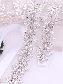 1pc New Arrival Satin Ribbon Belt Bridal Full Rhinestone Waistband Luxuriant Bridal Sash For Wedding Party Elegant Valentine's Day Accessories - White - View 3