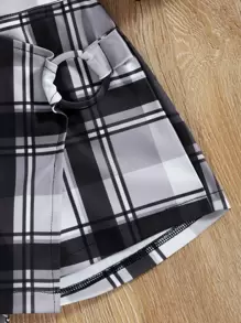 SHEIN Bộ thời trang bé gái Bất đối xứng Gân đan Sọc ca rô Ăn mặc đẹp - Nhiều màu - Xem 5