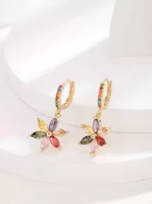 Cubic Zirconia Flower Drop Earrings - Yellow Gold - View 1