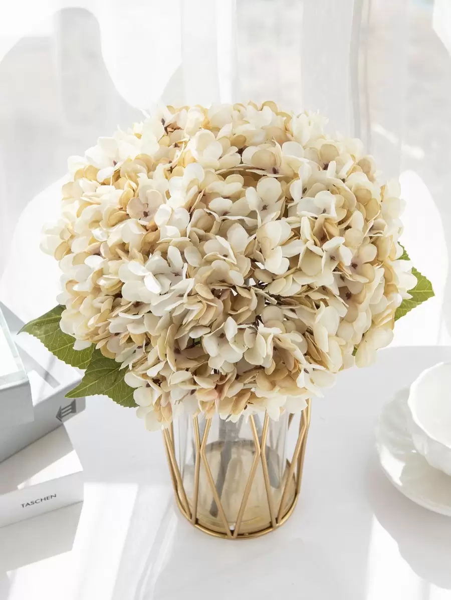 1/3/6支装仿真绣球花束，假花植物，房间装饰，秋季装饰，花园秋季装饰，餐桌摆件，生日派对装饰，婚礼花篮，新娘捧花，家居装饰，餐厅，卧室，窗台装饰，花瓶装饰，情人节礼物，新年装饰，户外花园，返校季 - 米色 - 查看 1