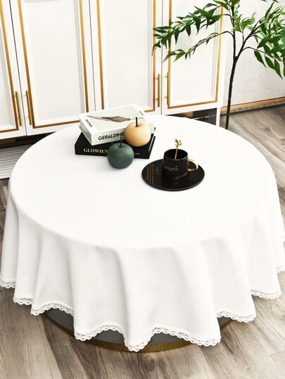 1pc Romantic Lace Edged Round Tablecloth, Suitable For Home Decor And Holidays