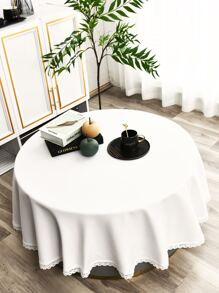 1pc Romantic Lace Edged Round Tablecloth, Suitable For Home Decor And Holidays - White - View 3