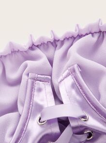 SHEIN Unity Grommet Lace Up Bustier Crop Satin Cami Top - Lilac Purple - View 3