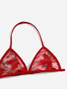 Florales besticktes Mesh-Lingerie-Set