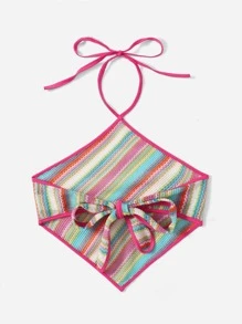 SHEIN MOD 繞頸條紋圖案後背繫帶短款上衣 - 彩色 - 查看 2