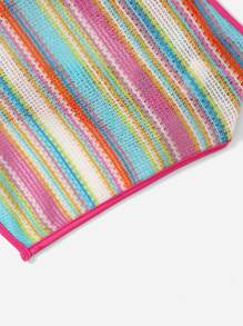 SHEIN MOD 繞頸條紋圖案後背繫帶短款上衣 - 彩色 - 查看 4