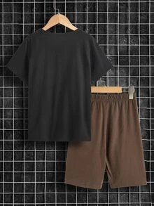 男孩熊和標語圖案T恤和短褲 - 彩色 - 查看 2