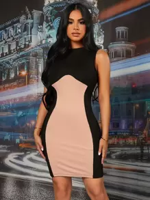 SHEIN SXY Vestido ajustado tejido de canalé de dos tonos - Multicolor - Ver 5