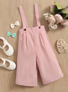 SHEIN Baby Plicated Detail Pinafore Trousers - Baby Pink - View 1