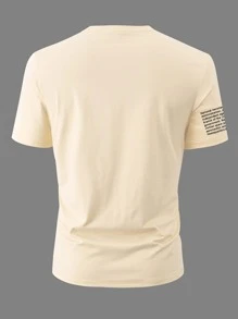 Manfinity Homme Men Letter Graphic Short Sleeve Tee - Khaki - View 2