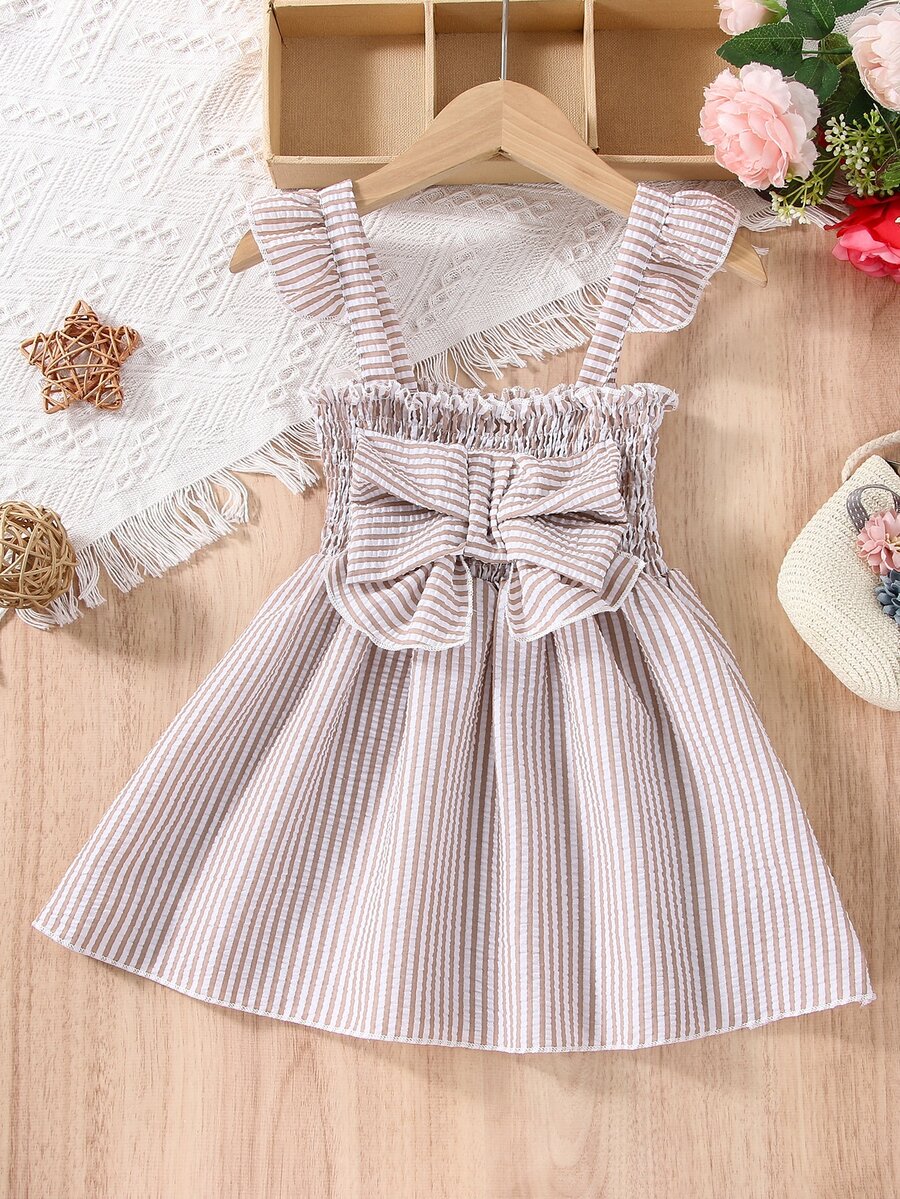 Đầm bé gái Xù Dải chun Sọc Dễ thương - Hồng - Xem 1