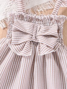 Đầm bé gái Xù Dải chun Sọc Dễ thương - Hồng - Xem 5