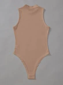 SHEIN Essnce Summer Solid Ribbed Sleeveless Bodysuit - Camel - View 2