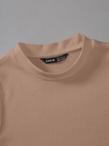 SHEIN Essnce Summer Solid Ribbed Sleeveless Bodysuit - Camel - View 4