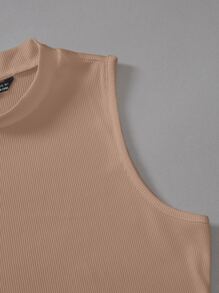 SHEIN Essnce Summer Solid Ribbed Sleeveless Bodysuit - Camel - View 5