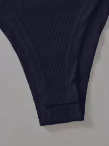 SHEIN Clasi Summer Solid Ribbed Sleeveless Bodysuit - Navy Blue - View 3