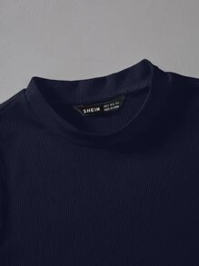 SHEIN Clasi Summer Solid Ribbed Sleeveless Bodysuit - Navy Blue - View 5