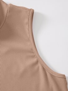 SHEIN Unity Mock Neck Rib-knit Tank Top - Camel - View 3