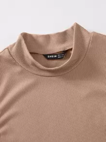 SHEIN Unity Mock Neck Rib-knit Tank Top - Camel - View 4