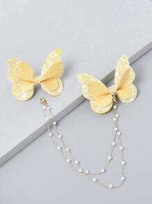 1 Cô Gái \" Trâm Cài Dây Ngọc Trai Bướm Thanh Lịch Nhiều Màu Sắc - Màu vàng - Xem 2