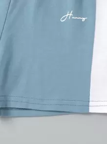 SHEIN Toddler Boys Colour Block Letter Graphic Tee & Shorts - Multicolor - View 3