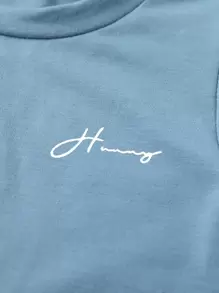 SHEIN Toddler Boys Colour Block Letter Graphic Tee & Shorts - Multicolor - View 5