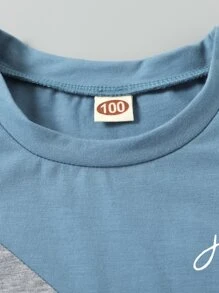 SHEIN Toddler Boys Colour Block Letter Graphic Tee & Shorts - Multicolor - View 6