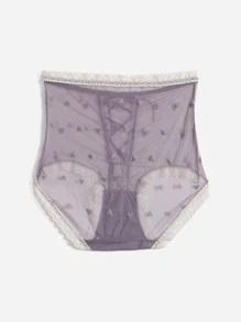 Heart Mesh Lace Up Front No Show Panty - Mauve Purple - View 2