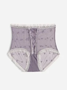 Heart Mesh Lace Up Front No Show Panty - Mauve Purple - View 3