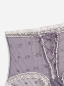 Heart Mesh Lace Up Front No Show Panty - Mauve Purple - View 4